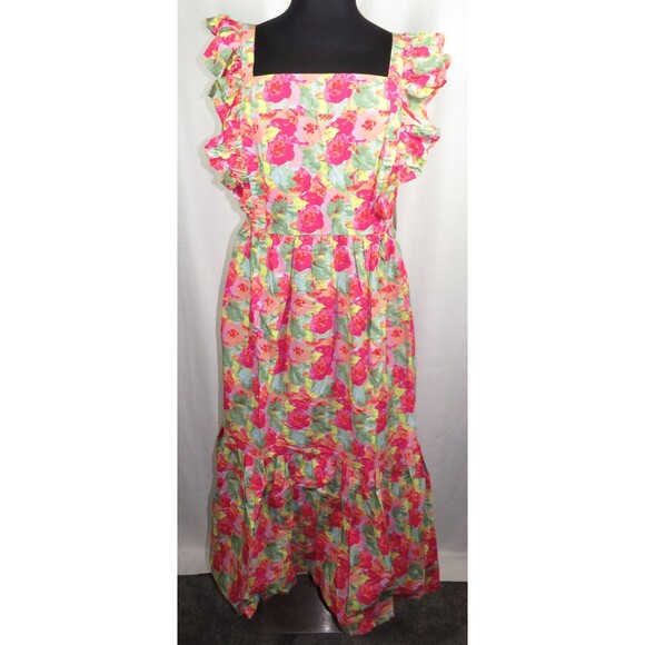 Peyton & Parker Bright Floral Ruffled Smocked Tie Back Maxi Dress Plus 3X - Picture 2 of 12